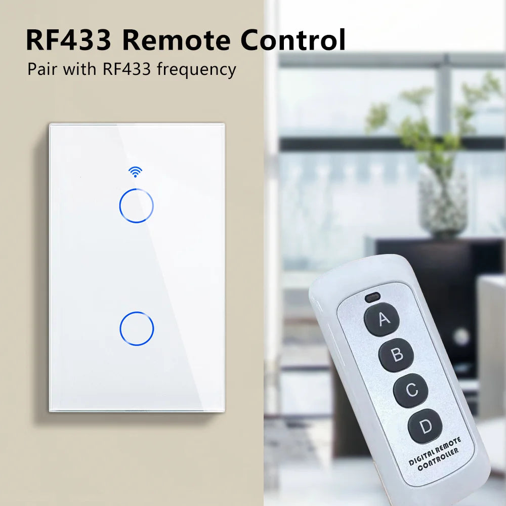Tuya eua wifi interruptor de parede inteligente rf433 1/2/3 gang sem fio neutro sensor toque led interruptores luz casa inteligente alexa google casa