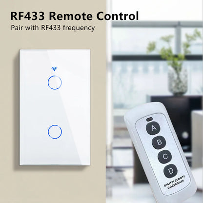 Tuya eua wifi interruptor de parede inteligente rf433 1/2/3 gang sem fio neutro sensor toque led interruptores luz casa inteligente alexa google casa